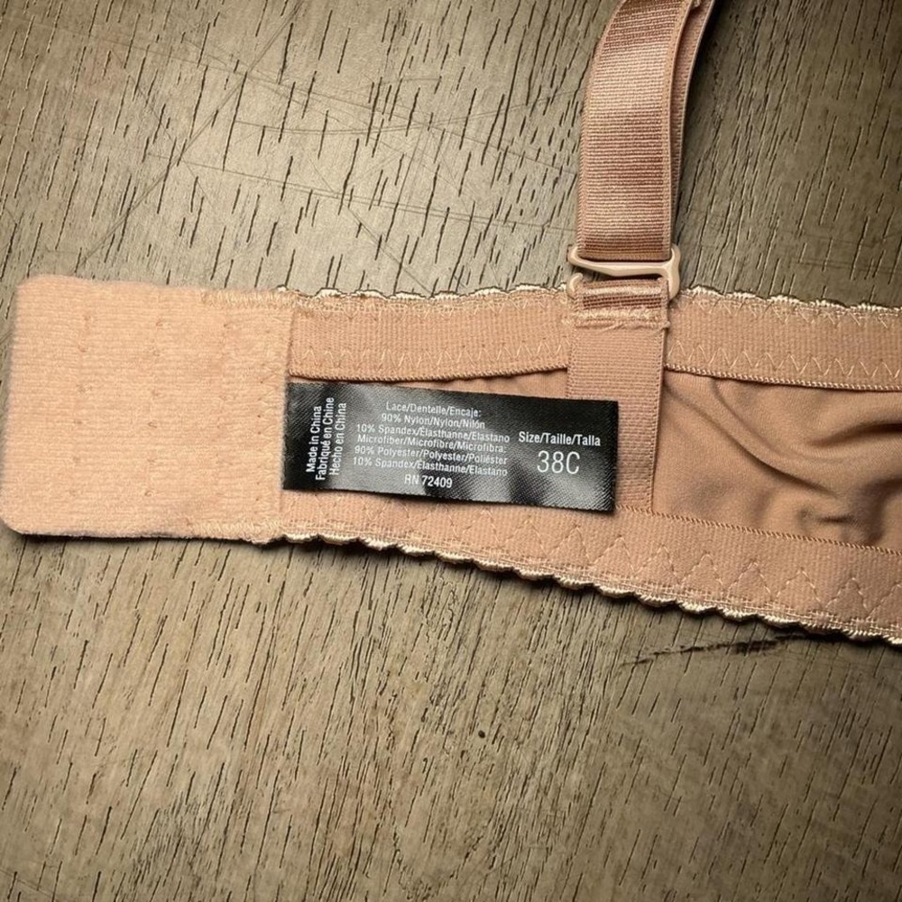 Pink Lace Balconette Padded Bra Size 38C Blush Adjustable Straps Underwire - Picture 6 of 6